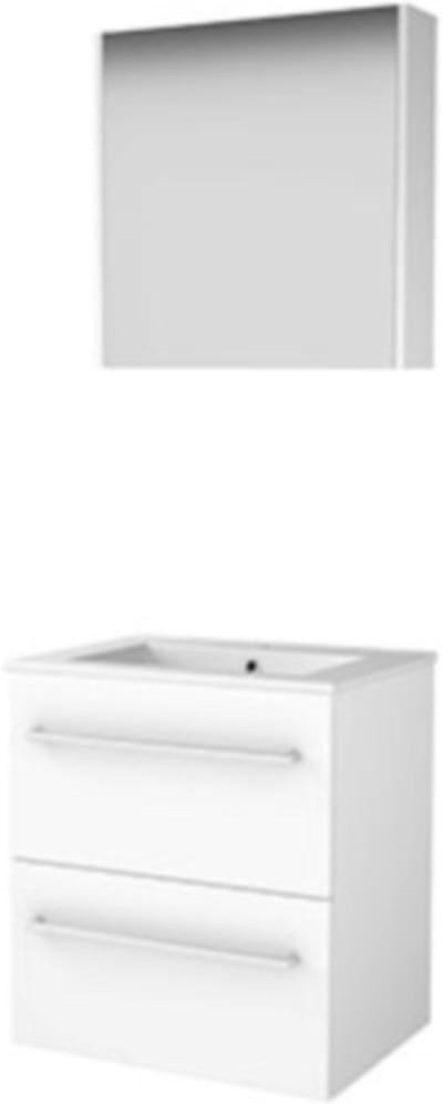 Basic-Line Comfort 46 Badkamermeubelset - 60 x 46 cm - Met Grepen - 2 Lades - Keramische Wastafel - 1 Kraangat - Spiegelkast - Ice White