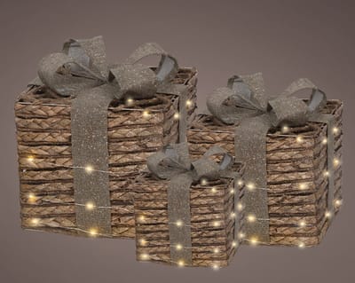 Cadeauset met jute en LED-verlichting – 3 stuks met timer, 30 cm hoog