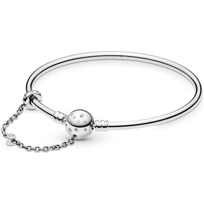 Bracelet en argent sterling 925 authentique avec fermoir circulaire en cristal et cœur pavé pour femme 18cm white