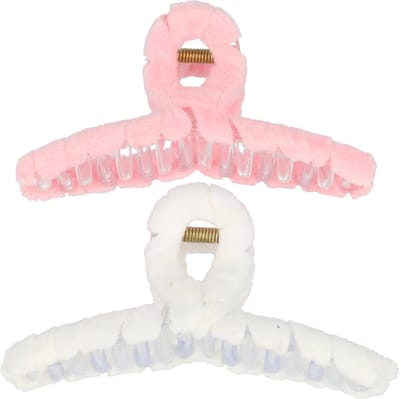 Haarsoires Haarspeld Haarklemmen 11cm – Wave Vorm – Velvet Teddy – Roze Wit – Set van 2 - Haarclip Klem - Hair Claw - voor Opsteken Haar - Hair Clip - Decoratieve Haaraccessoire
