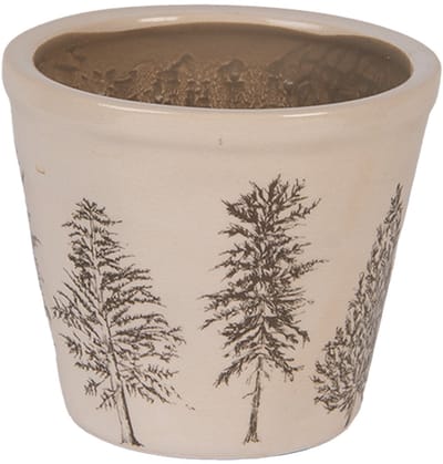 Keramiek Bloempot voor Binnen – Groen Dennenbomen – Rustieke Pot – Ø 12 cm – Dennenbomenmotief