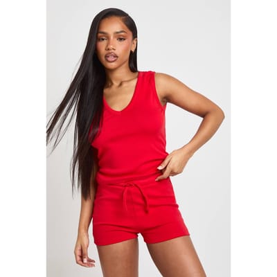 boohoo Dames Geribbelde Laagtailleerde Mini Short | Red | Maat: 16