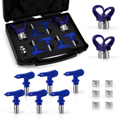 Omkeerbare Spuittips Set voor Airless Verfspuiten - 6 Spuittips en 2 Mondstukken met Opbergdoos