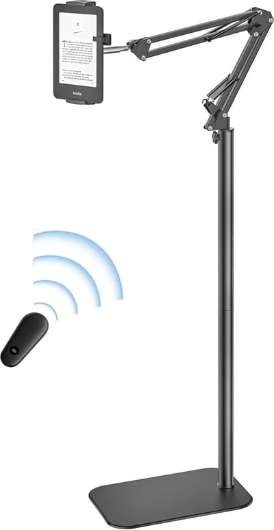 Tablet Vloerstandaard - E-reader Houder - Handsfree Lezen - Met Pagina Turner - 75-140 cm - Zwart