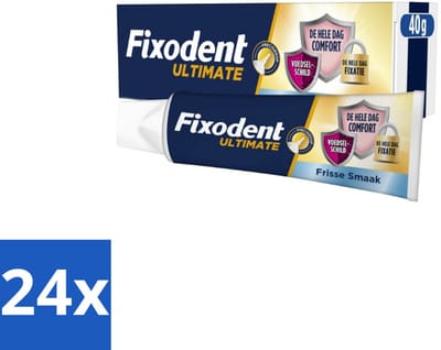24 x Fixodent – Kleefpasta – Ultimate Fresh – 40 g - Kleefpasta Kunstgebit - Fixatie Kunstgebit - Voedselresten Voorkomen - Frisse Muntsmaak - Draagcomfort Kunstgebit