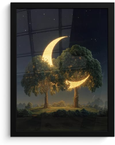 Poster in lijst - Fotolijst 30x40 cm - Posters - Maan - Bomen - Rust - Posterlijst zwart - Decoratie - Wanddecoratie woonkamer - Muurdecoratie slaapkamer