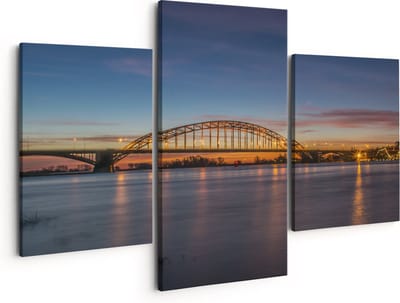 Artaza Canvas Schilderij Drieluik Waalbrug in Nijmegen - 150x120 - Groot - Foto Op Canvas - Canvas Print