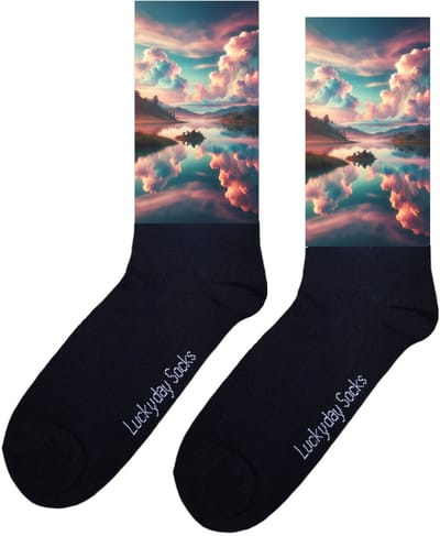 Landschap - Valentijns Cadeau - Grappige sokken - Leuke sokken - Hem Haar sokken - Vrolijke sokken - Sint cadeau - Vaderdag - Moederdag - Verjaardag cadeau - Kerst cadeau - Leuk Cadeau - Zonsondergang - Print sokken - Socks maken Happy - 37-44