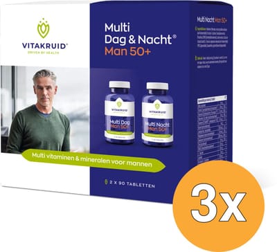 3x Vitakruid Multi Dag & Nacht Man 50+ 100% Vegan (2 x 90 tabletten)