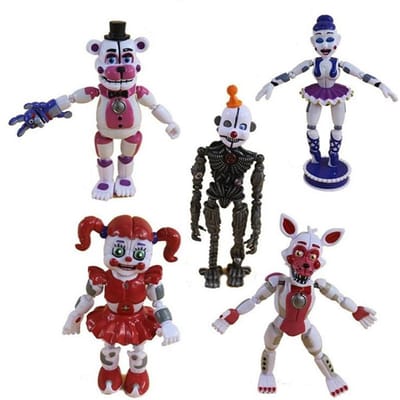 5 Stuks FNAF Actiefiguren Beweegbare Gewrichten Funtime Freddy Circus Baby Ballora Ennard Funtime Foxy Horror Spel Verzamelfiguur Model Cadeau voor Kinderen Volwassenen Fans 12.5-15cm gray