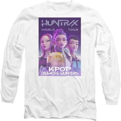 K-Pop Demon Hunters Unisex Volwassenen Wereldtour Huntr/X Poster T-shirt met lange mouwen (Wit)