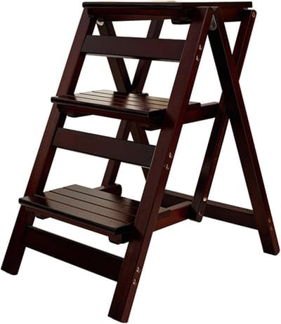 Opvouwbare Houten Kruk - Opstapje Ladder - Hoge Spullen Pakken - Draagbaar Inklapbaar - 3 Treden - Houtkleur