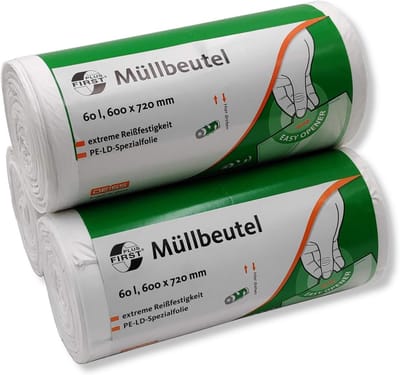Vuilniszakken - Afvalzakken - Huishoudelijk Gebruik - Extra Sterk Materiaal - 60 Liter 3 Rollen - Wit