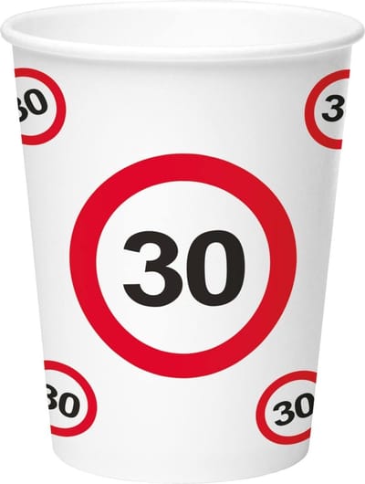 30 Jaar Verkeersbord Papieren Bekers 350 ml - 8 stuks