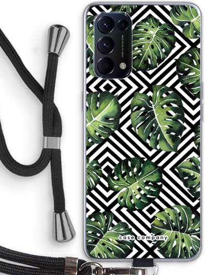 Case Company® - Hoesje met koord geschikt voor Oppo Find X3 Lite hoesje met Koord - Geometrische jungle - Telefoonhoesje met Zwart Koord - Bescherming aan alle Kanten en Over de Schermrand