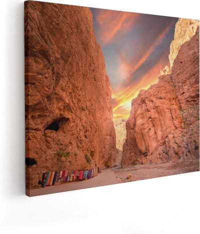 Artaza Canvas Schilderij Landschap - 50x40 cm - Wanddecoratie Afrika - Muurdecoratie Zonsondergang - Kamer Accessoires Natuur