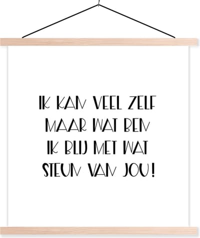 Posterhanger incl. Poster 40x40 cm - Schoolplaat - Get well soon - Spreuken - Wit - Steun - Textielposter - Blanke latten