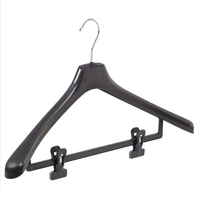 De Kledinghanger Gigant - Mantelhanger - Kostuumhanger - Jassenhanger - Volwassenen - LX50 - 50 Stuks - Kunststof - Zwart - Gebogen Model - Schouderverbreding 4,2 cm - Anti-slip Knijpers - 50 cm - Kledinghanger - Kleerhanger - LX-Serie
