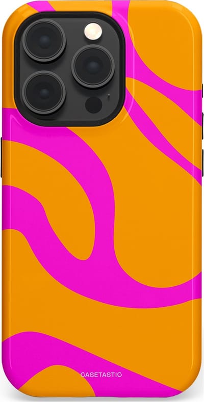 Casetastic Hoesje Geschikt voor Apple iPhone 15 Pro Magsafe - Stijlvolle Beschermende Duo-layer Case - Zonnige Zebra Roze-Oranje