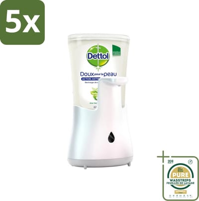 5 x Dettol - Automatische Zeepdispenser - No-Touch Zilver met Aloe Vera - 250 ml - Grootverpakking - Automatische Zeepdispenser - Contactloze Zeepdispenser - Hygiëne Handen Wassen - Antibacteriële Zeep - Zeep Met Aloë Vera