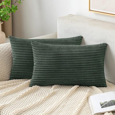 Famanu – Corduroy ribfluweel lendenkussenhoes (30x50 cm) – zachte geribde sierkussenhoes – decoratief voor bank/stoel – donkergroen