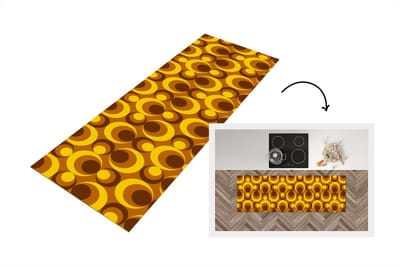 Keukenloper 150x50 cm - Keukenmat vinyl Patronen - Retro - Bruin - Geel - Keukenmatten loper - Keuken vloerkleed tapijt