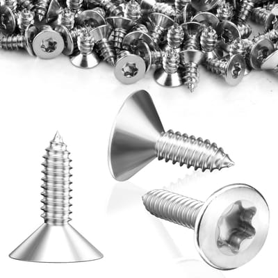 Pack van 120 RVS M4 Houtschroeven, 4 x 12 mm, Torx Zelftappende Schroeven, Volledige Draad, Verzonken Kop, Geschikt voor Chipboard en Houtbewerking