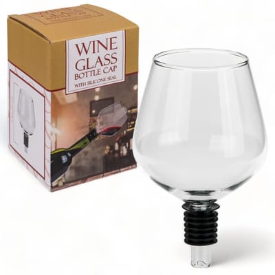 Dailygoods- Wijnglas met siliconen afdichting - Glazen flessenopzetstuk - Praktisch accessoire - 13 x 9 cm - Stijlvol design - Voor wijnliefhebbers
