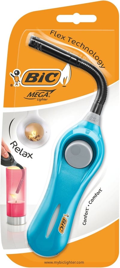 BIC Multifunctionele aansteker Megalighter Flex U140 voor oa BBQ en kaarsen - Met flexibele hals - diverse kleuren - 1 stuk