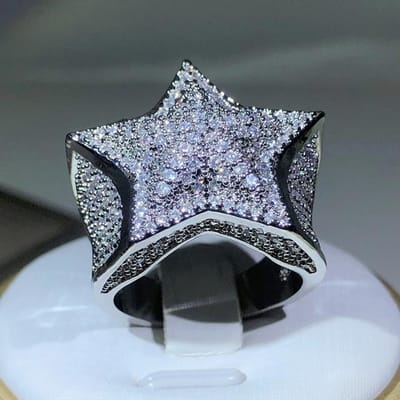 925 Zilveren Hoge Kwaliteit Hip Hop Grote Vijf Sterren Ring Voor Vrouwen Pave Setting Zircon Ring Party Cookic Sieraden Cadeau 11 wit