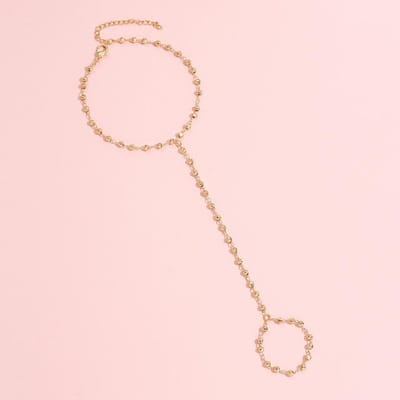 Mode Elegante Goudkleur Gefacetteerde Kralen Ketting Armband Vingerring voor Vrouwen Eenvoudige Verbindende Hand Harnas Sieraden Cadeaus beige
