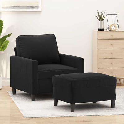 Vidaxl Fauteuil Met Voetenbank, Zwart, 60 Cm, Bekleed Met Fluweel