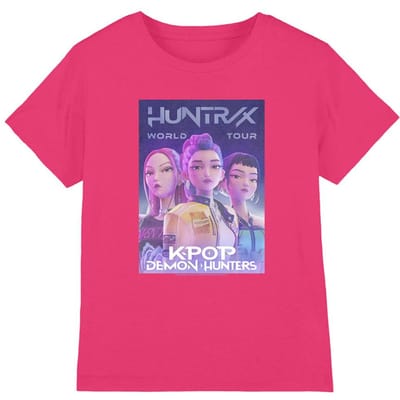 K-Pop Demon Hunters Kinderen Wereldtour Huntr/X T-Shirt (Fuchsia)