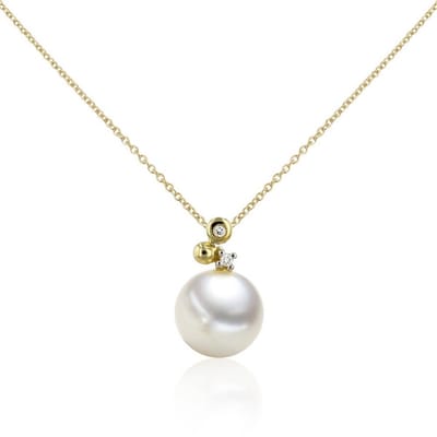 Luna-Pearls - 202.1672 - Hanger - Dames - 14K Geel- en Witgoud - Zoetwater gekweekte parel 9,5-10 mm - 2 Diamanten 0,02 ct. H/P
