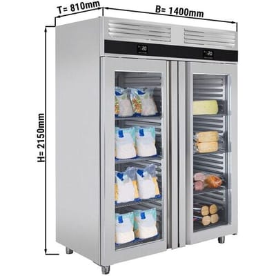GGM Gastro Kühl- & Tiefkühlkombination PREMIUM - GN 2/1 - 1400 Liter - mit 2 Glastüren Zilver