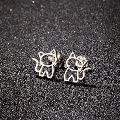 meisje RVS oorknoppen met kat-12mm*11mm-zilver