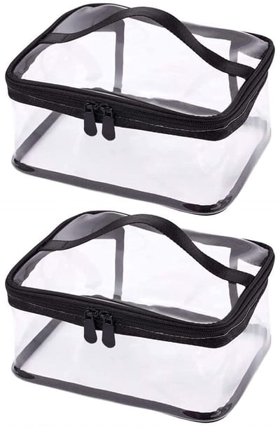 Transparante reistas - Transparante Toilettas - Reistas voor Toiletartikelen - Travel Organizer Make Up Tasjes - Waterdichte tas met rits en handvat - Reisset Vliegtuig - Voor Cosmetica & Toiletspullen - 24×17×11cm - Zwart - 2stuks