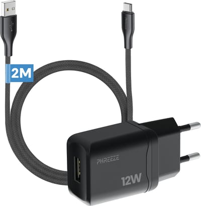 Phreeze usb adapter - 5v 3a usb oplaadstekker - Usb C naar usb kabel 2 meter - Oplader voor telefoon tablet - Met usb C kabel
