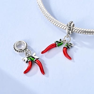 Composants de Perles Charms Authentiques Originaux Métal Cuivre Pendentif Créatif Piment Rouge Composants de Perles Compatibles Avec les Composants de Perles Charms Plata white