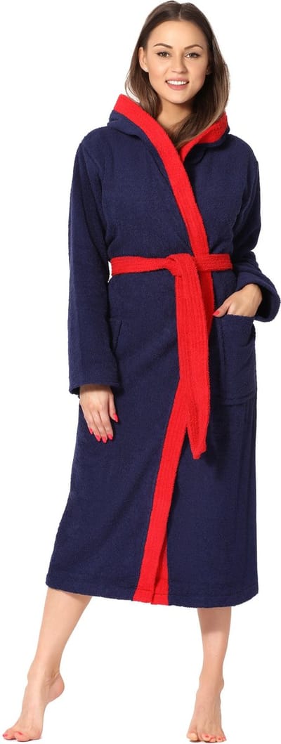 Ladeheid Dames met Capuchon - Wasmachine bestendig - 100% Katoen - Badstof - Donkerblauw – S – LA-LA40-191-DG