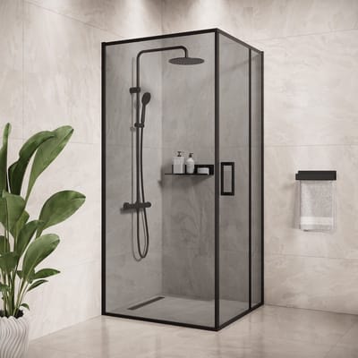 Badplaats Douchecabine Belize 90 x 90 x 190 cm – Zwart met Rookglas – Douchewand met Draaideur