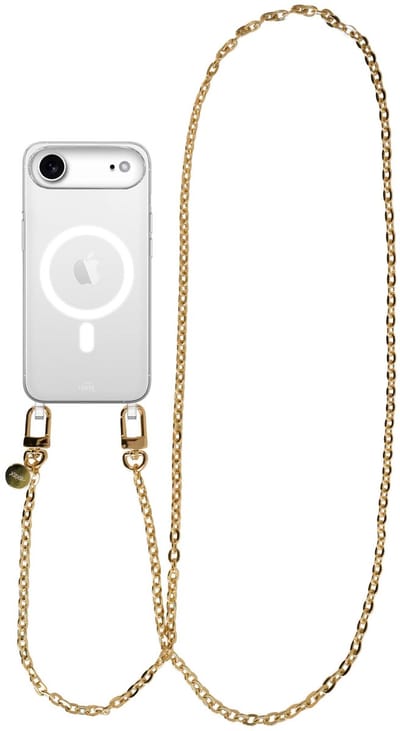 xoxo Wildhearts magnetisch hoesje geschikt voor iPhone 17 Air MagSafe - Dreamy - Transparant telefoonhoesje met koord - Telefoonkoord - Gouden schakelketting - Lang koord