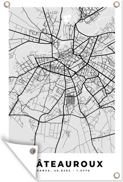 Muurdecoratie Kaart - Frankrijk - Stadskaart - Plattegrond - Châteauroux - 120x180 cm - Tuinposter - Tuindoek