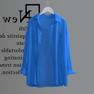 Vêtements de protection solaire pour femmes, veste cardigan fine d'été, chemise en mousseline à manches longues ample à la mode M blue