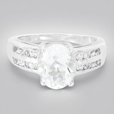 Cavill - Zilveren ring met 1,5 ct Braziliaanse ovale petaliet en 0,3 ct briljant geslepen witte topaas - Sterling zilver - elegante edelstenen ring
