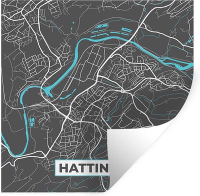 Muurstickers - Sticker Folie - Stadskaart – Hattingen – Duitsland – Plattegrond – Kaart - 100x100 cm - Plakfolie - Muurstickers Kinderkamer - Zelfklevend Behang XXL - Zelfklevend behangpapier - Stickerfolie