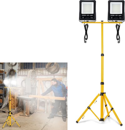 LED-bouwspotlamp Werklamp 2*100W Koelwitte LED-schijnwerper met statief Buitenspotlamp Werklamp Waterdichte IP66 Aluminiumspot Geschikt voor werkplaatsen, bouwplaatsen, garages