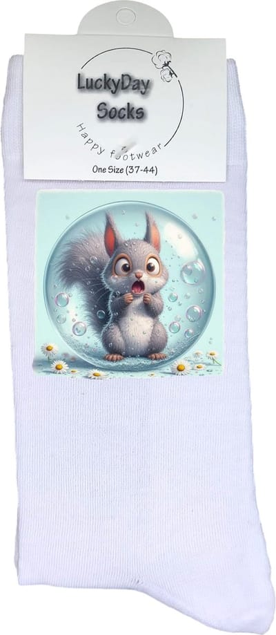 Eekhoorn - Verjaardags cadeau - Grappige sokken - Print sokken - Leuke sokken voor heren en dames - Moederdag - Vaderdag - Cadeau voor hem en haar - Kerstcadeau - vrolijke sokken - Valentijns cadeau - bubbel - Sokken waar je vrolijk van wordt - 37-44
