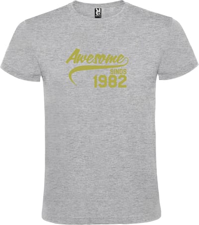 Grijs T-shirt ‘Awesome Sinds 1982’ Goud Maat XS