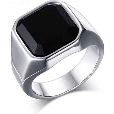 Vnox Natuursteen Zegelring voor Mannen, Geometrische Vierkante Bovenkant Stempel Vingerband, Roestvrij Staal Mannen Ring, Anillos De Hombre 11